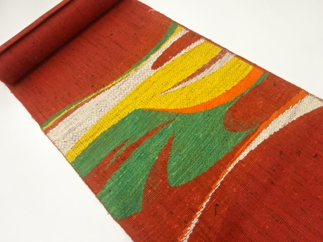 JAPANESE KIMONO / ANTIQUE BOLT FOR NAGOYA OBI / SILK / WOVEN ABSTRACT PATTERN